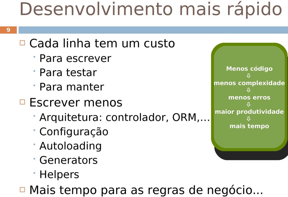 Configuração Autoloading Generators Helpers Menos código menos