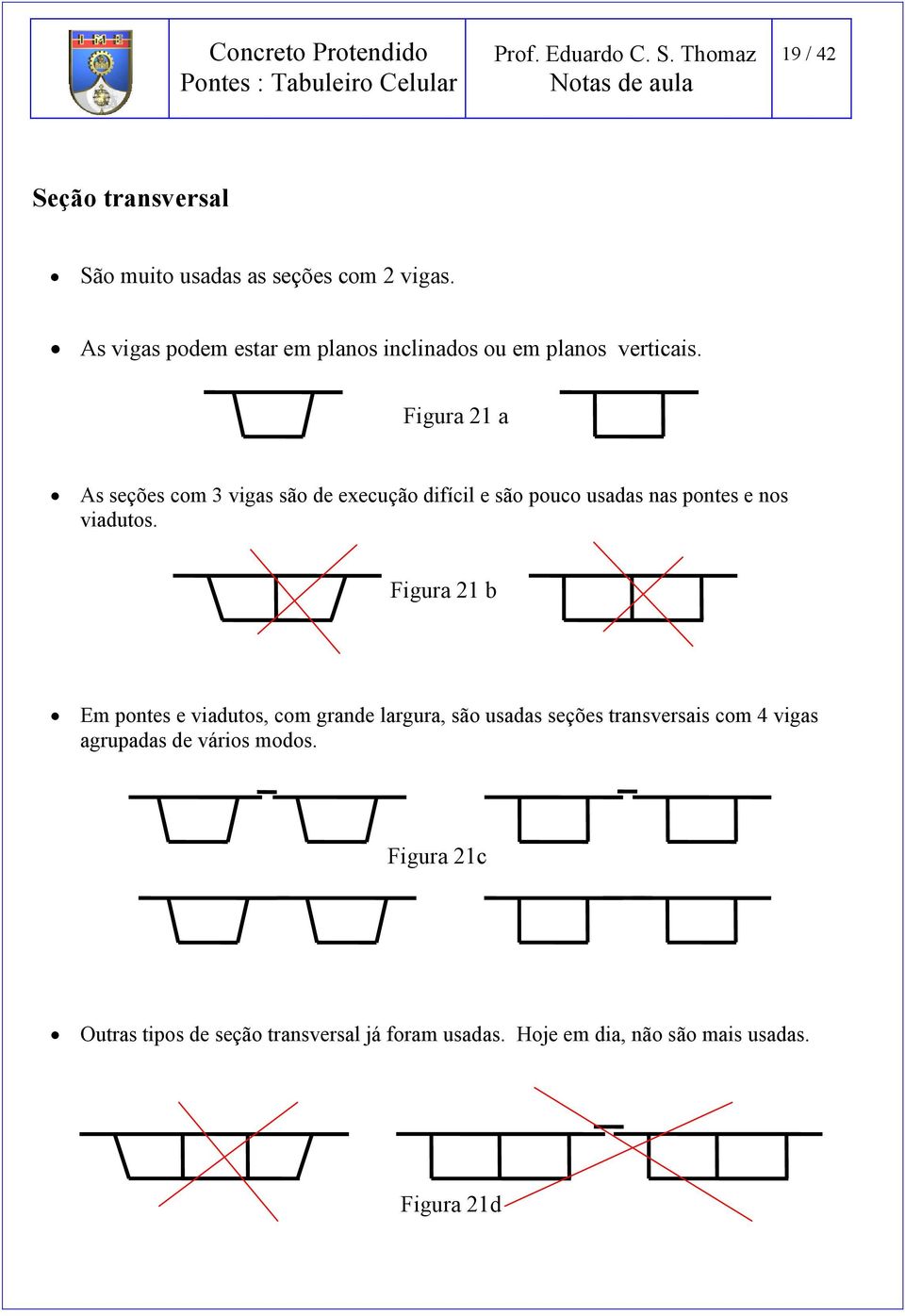 Figura 21 a As seções com 3 vigas são de execução difícil e são pouco usadas nas pontes e nos viadutos.