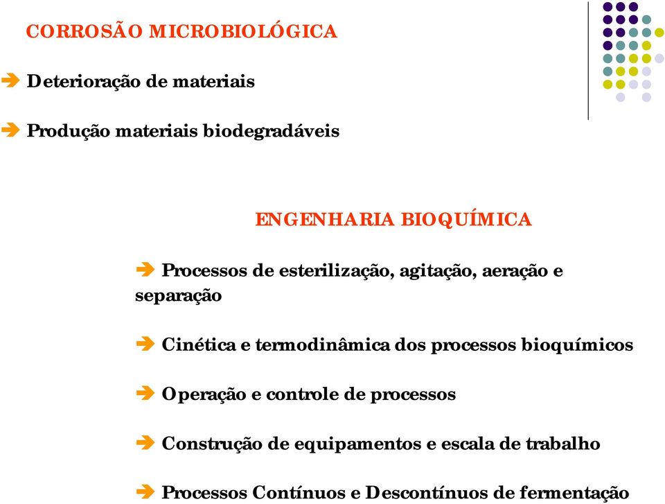 Cinética e termodinâmica dos processos bioquímicos Operação e controle de processos