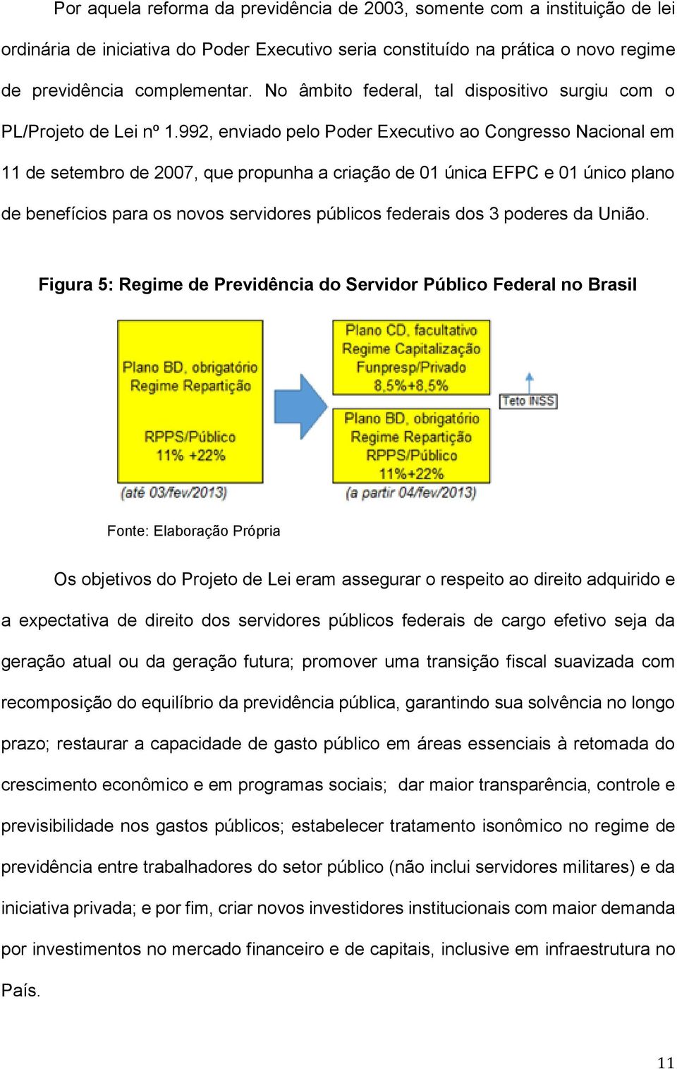 992, enviado pelo Poder Executivo ao Congresso Nacional em 11 de setembro de 2007, que propunha a criação de 01 única EFPC e 01 único plano de benefícios para os novos servidores públicos federais