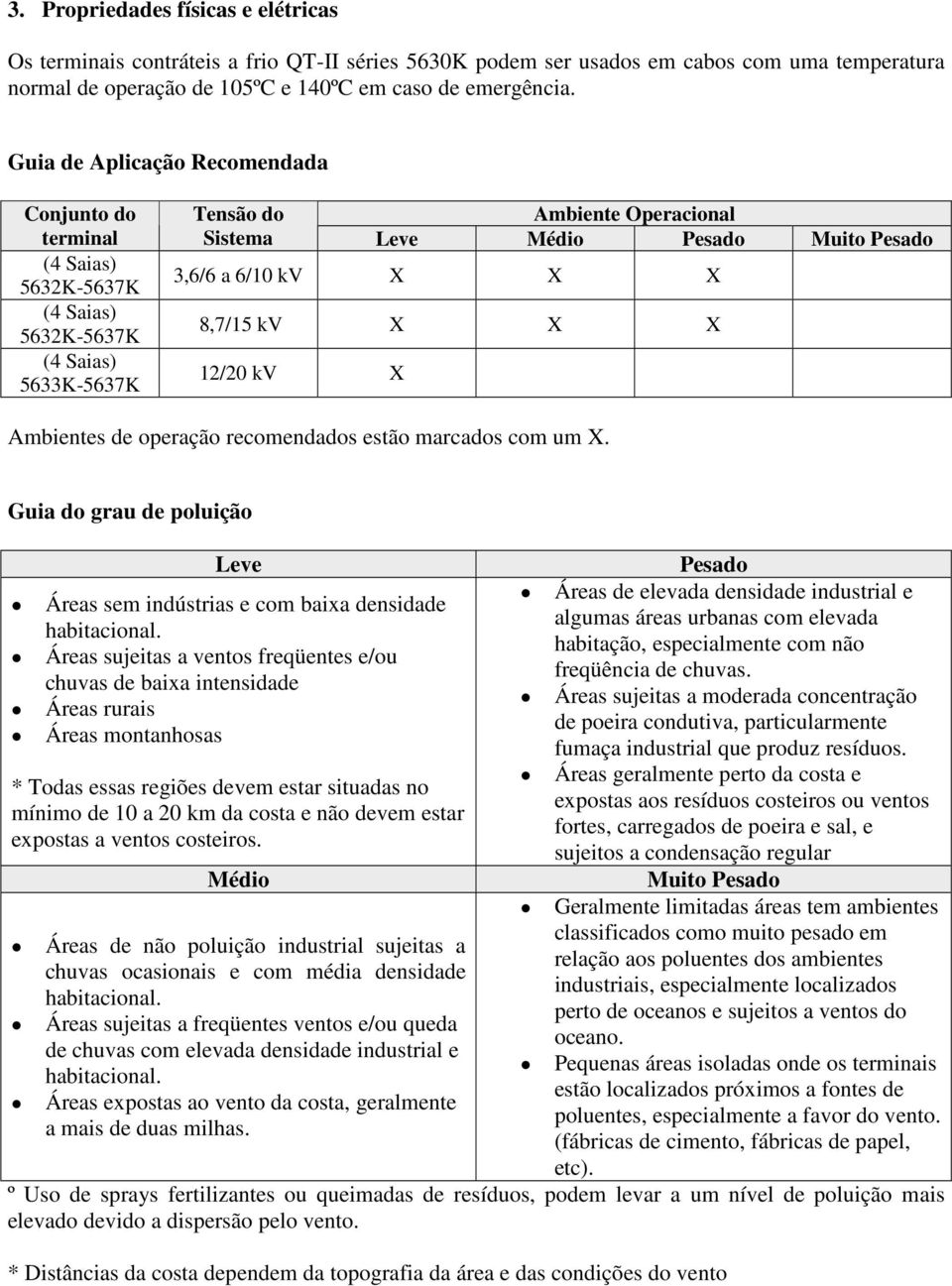 kv X X X 8,7/15 kv X X X 12/20 kv X Ambientes de operação recomendados estão marcados com um X. Guia do grau de poluição Leve Áreas sem indústrias e com baixa densidade habitacional.