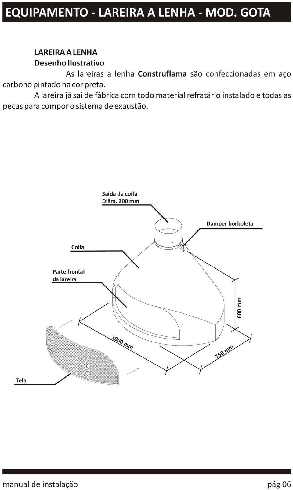 aço carbono pintado na cor preta.