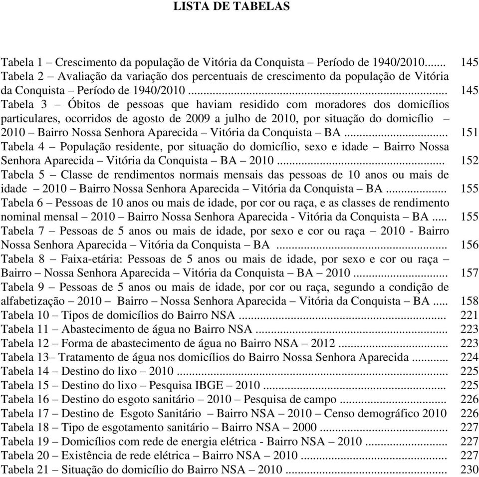 .. Tabela 3 Óbitos de pessoas que haviam residido com moradores dos domicílios particulares, ocorridos de agosto de 2009 a julho de 2010, por situação do domicílio 2010 Bairro Nossa Senhora Aparecida