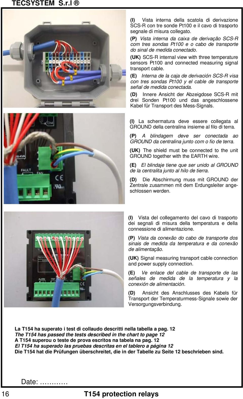 (UK) SCS-R internal view with three temperature sensors Pt100 and connected measuring signal transport cable.