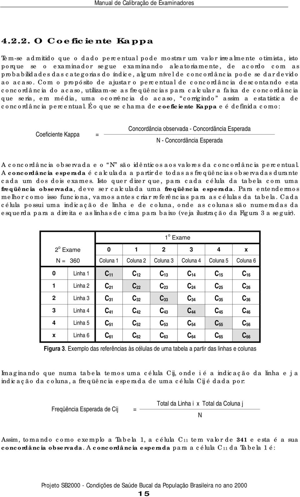 Com o propósito de ajustar o percentual de concordância descontando esta concordância do acaso, utilizam-se as freqüências para calcular a faixa de concordância que seria, em média, uma ocorrência do