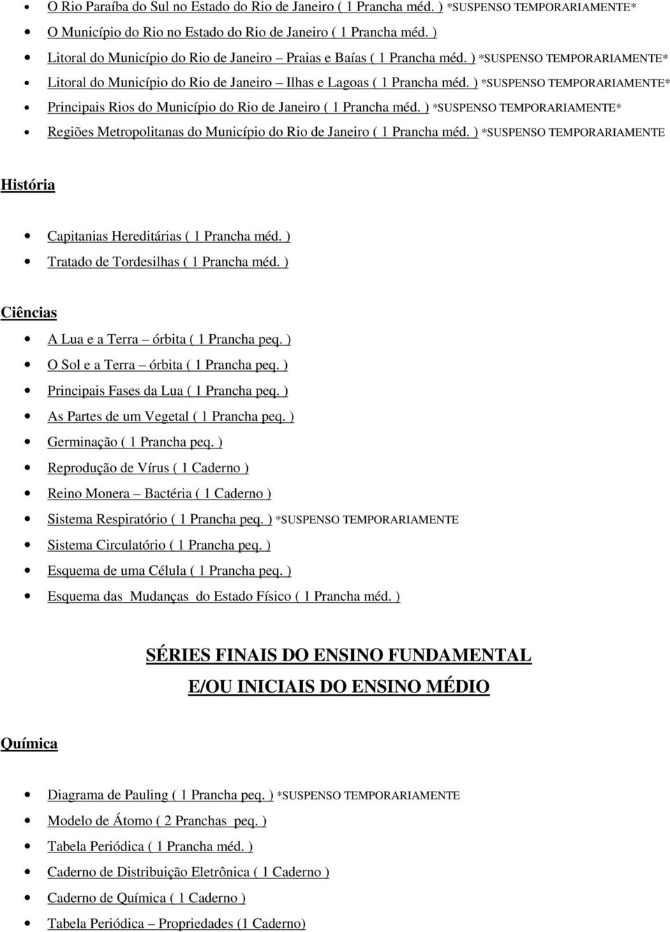 ) *SUSPENSO TEMPORARIAMENTE* Principais Rios do Município do Rio de Janeiro ( 1 Prancha méd. ) *SUSPENSO TEMPORARIAMENTE* Regiões Metropolitanas do Município do Rio de Janeiro ( 1 Prancha méd.