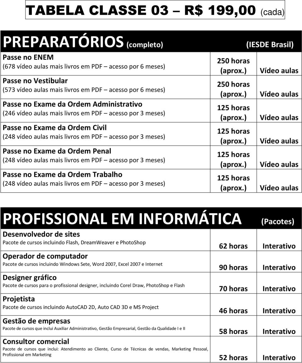 Exame da Ordem Penal (248 vídeo aulas mais livros em PDF acesso por 3 meses) Passe no Exame da Ordem Trabalho (248 vídeo aulas mais livros em PDF acesso por 3 meses) 250 horas 250 horas 125 horas 125