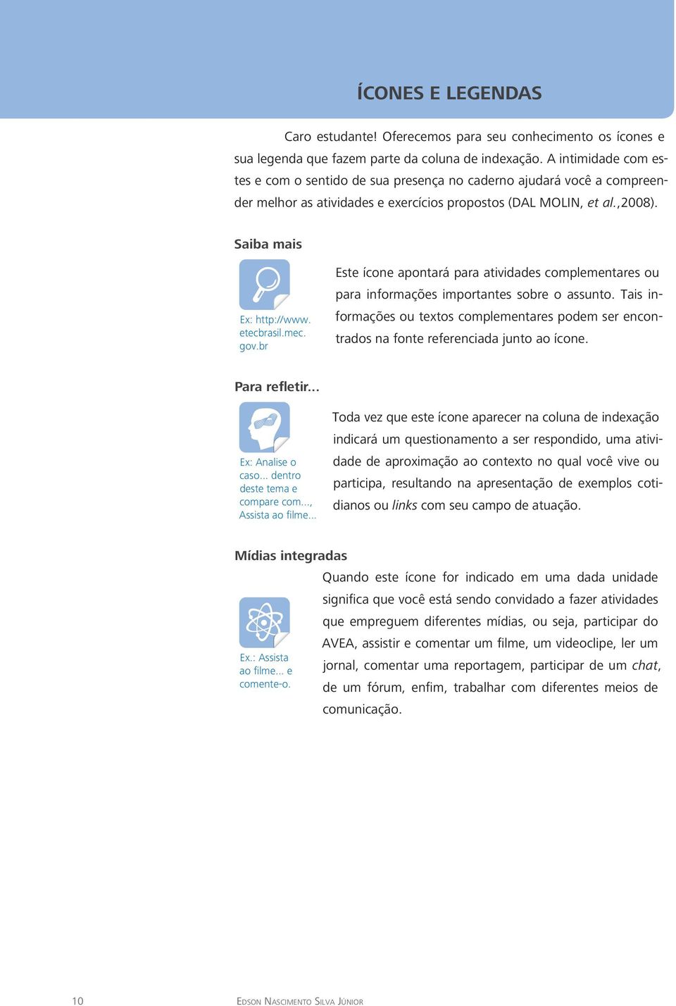 etecbrasil.mec. gov.br Este ícone apontará para atividades complementares ou para informações importantes sobre o assunto.