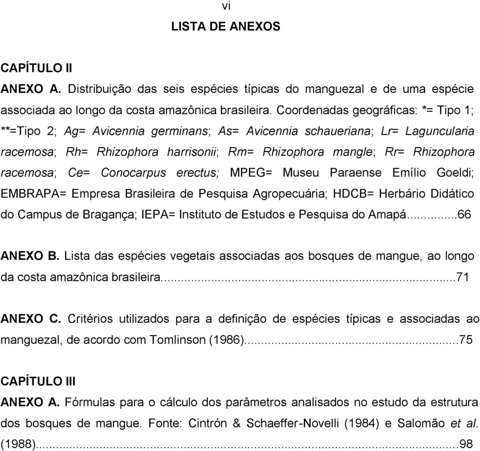 racemosa; Ce= Conocarpus erectus; MPEG= Museu Paraense Emílio Goeldi; EMBRAPA= Empresa Brasileira de Pesquisa Agropecuária; HDCB= Herbário Didático do Campus de Bragança; IEPA= Instituto de Estudos e