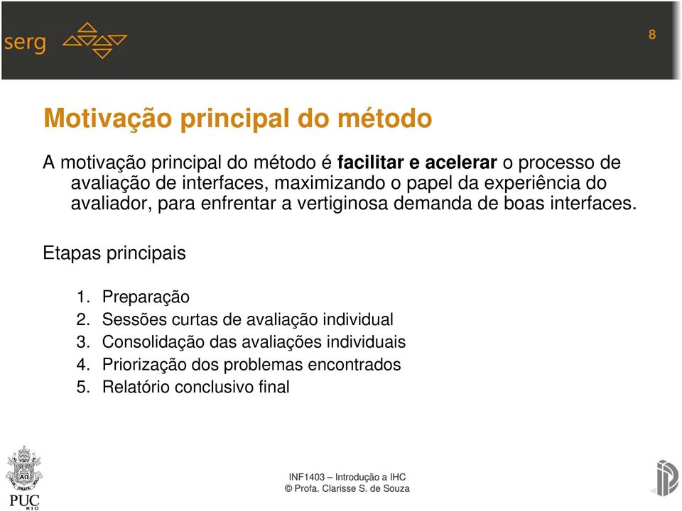 demanda de boas interfaces. Etapas principais 1. Preparação 2. Sessões curtas de avaliação individual 3.