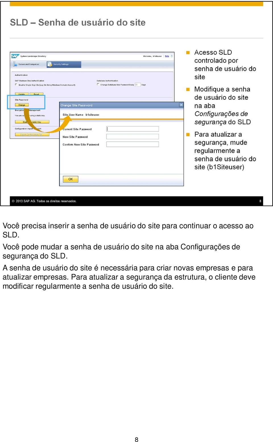 A senha de usuário do site é necessária para criar novas empresas e para atualizar empresas.