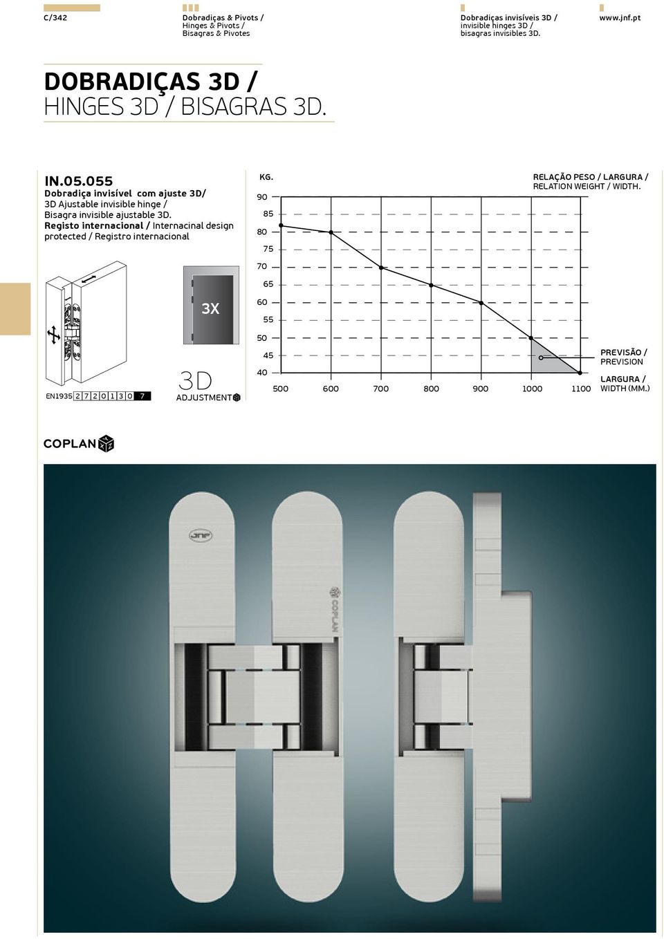 055 Dobradiça invisível com ajuste D/ D Ajustable invisible hinge / Bisagra invisible ajustable D.