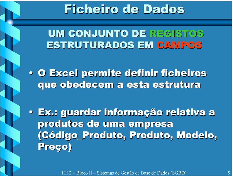 definir ficheiros que obedecem a esta estrutura Ex.