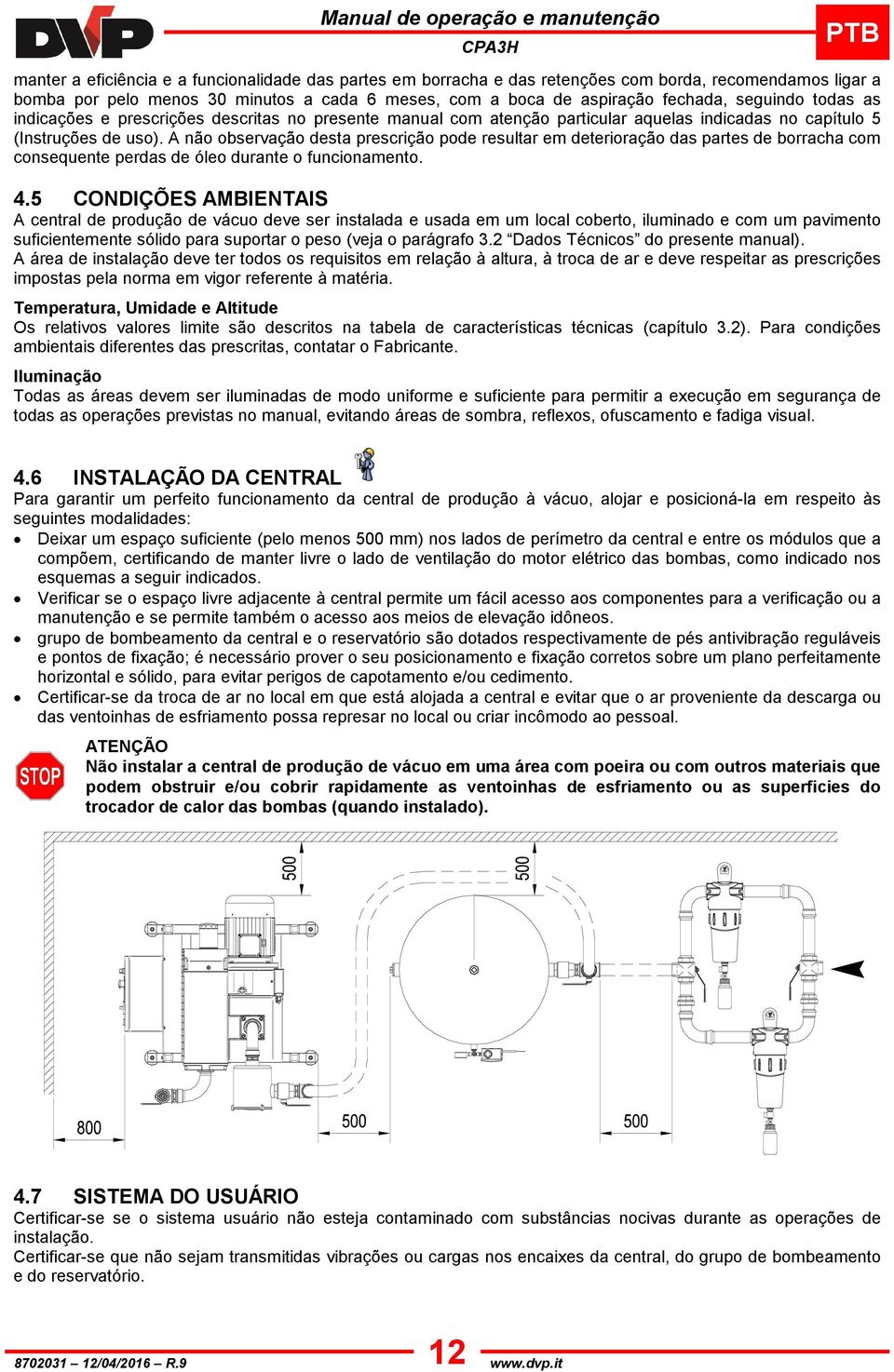 A não observação desta prescrição pode resultar em deterioração das partes de borracha com consequente perdas de óleo durante o funcionamento. 4.