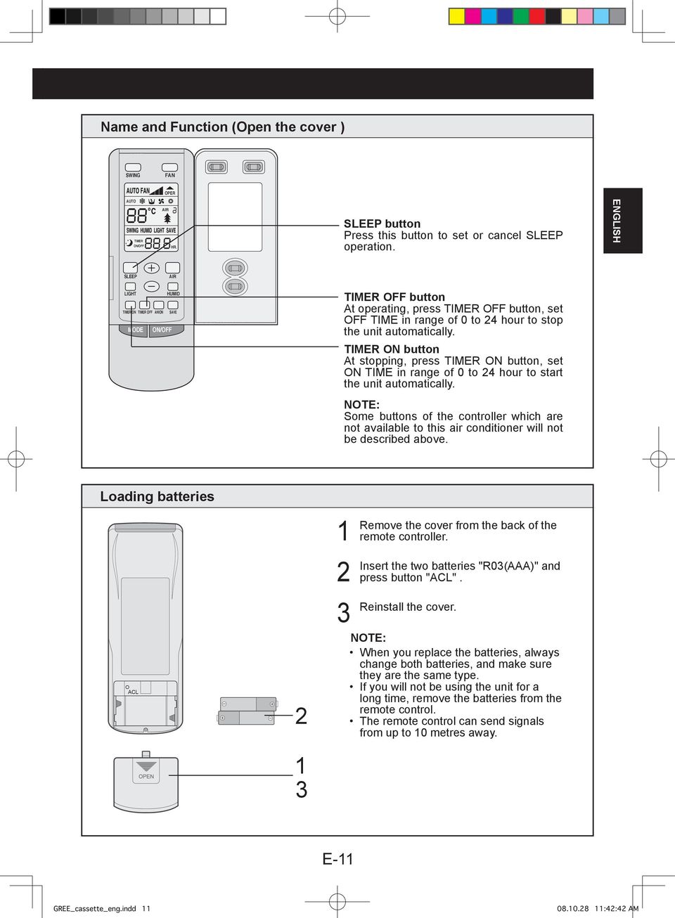 TIMER ON button At stopping, press TIMER ON button, set ON TIME in range of 0 to 4 hour to start the unit automatically.