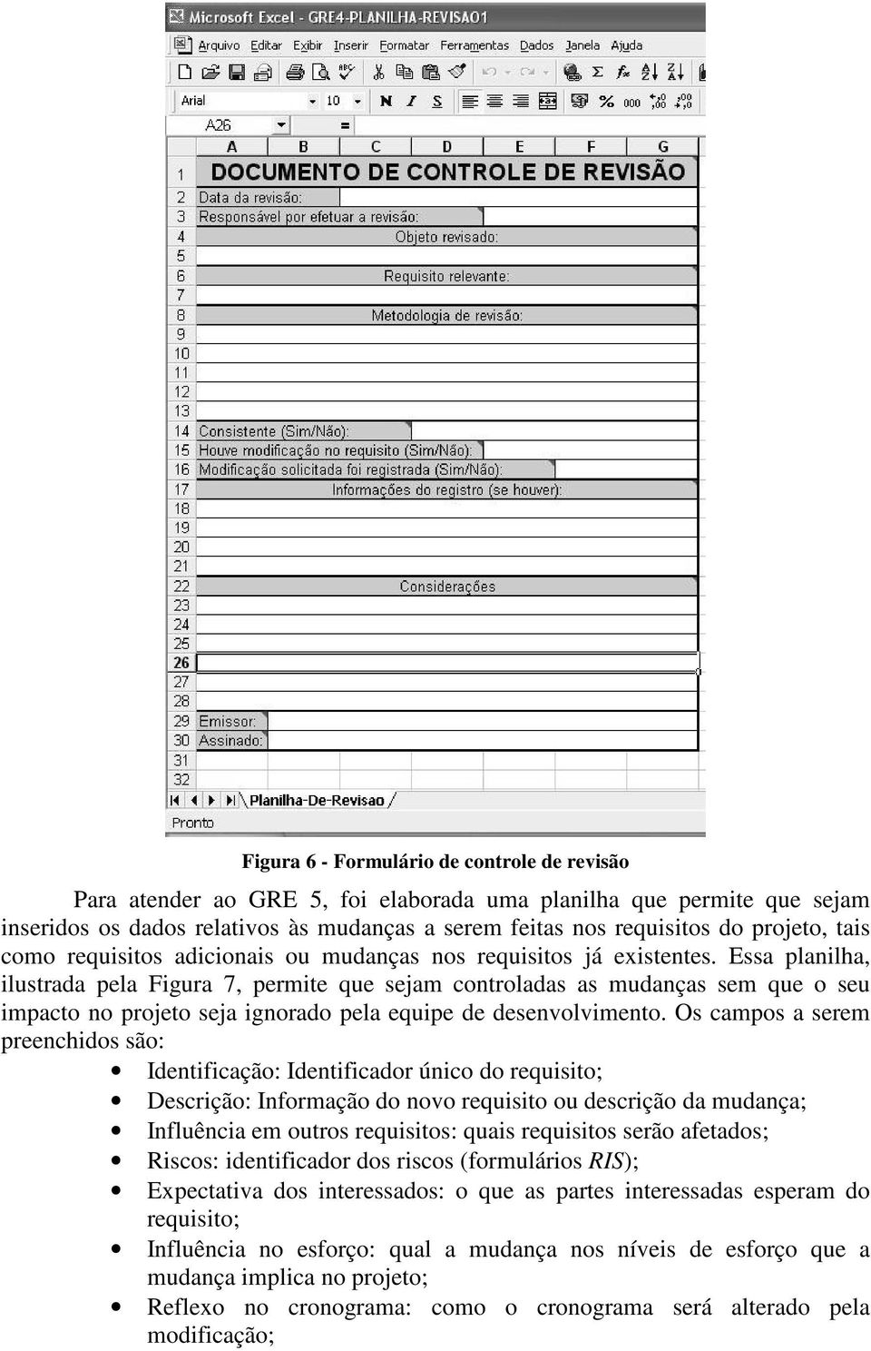 Essa planilha, ilustrada pela Figura 7, permite que sejam controladas as mudanças sem que o seu impacto no projeto seja ignorado pela equipe de desenvolvimento.