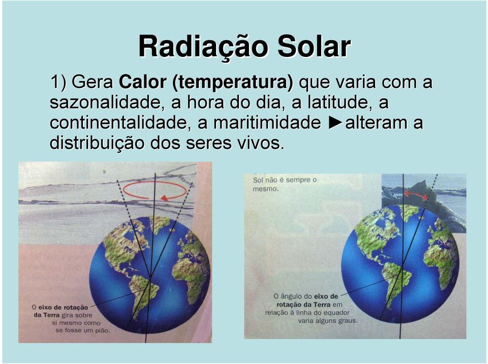 dia, a latitude, a continentalidade,, a