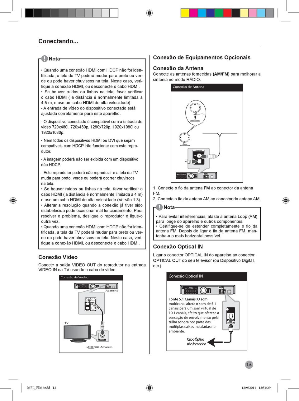 5 m, e use um cabo HDMI de alta velocidade). - A entrada de vídeo do dispositivo conectado está ajustada corretamente para este aparelho.