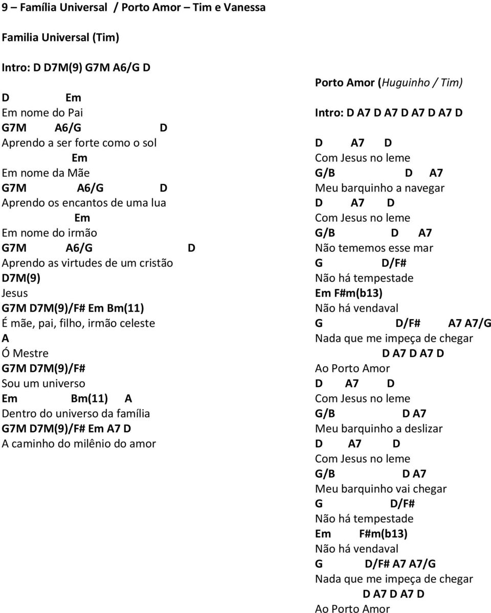 7M(9)/F# m 7 caminho do milênio do amor Porto mor (Huguinho / Tim) Intro: 7 7 7 7 7 om Jesus no leme /B 7 Meu barquinho a navegar 7 om Jesus no leme /B 7 Não tememos esse mar /F# Não há tempestade m