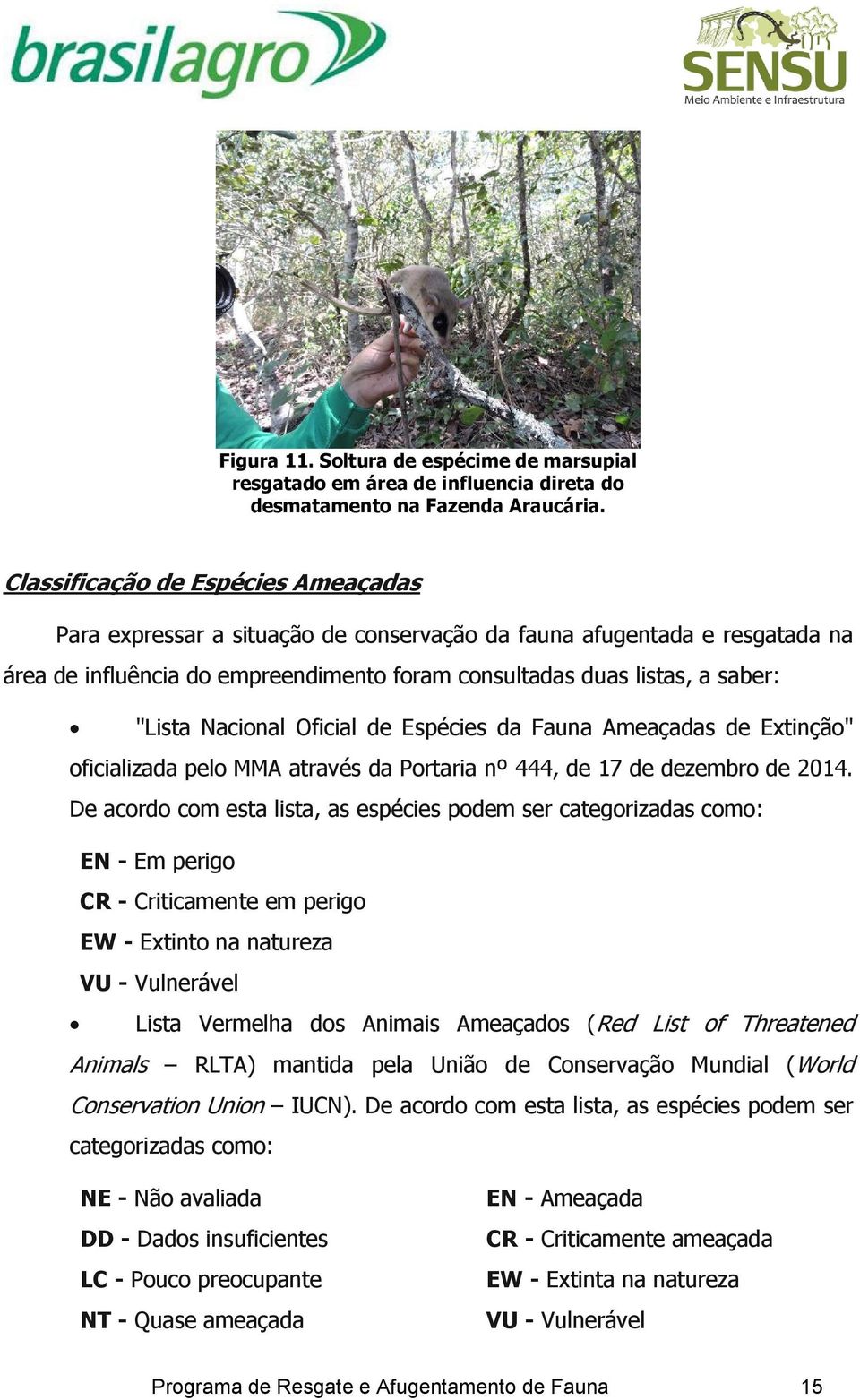 Nacional Oficial de Espécies da Fauna Ameaçadas de Extinção" oficializada pelo MMA através da Portaria nº 444, de 17 de dezembro de 2014.