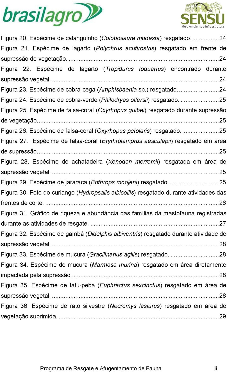 Espécime de cobra-verde (Philodryas olfersii) resgatado.... 25 Figura 25. Espécime de falsa-coral (Oxyrhopus guibei) resgatado durante supressão de vegetação.... 25 Figura 26.