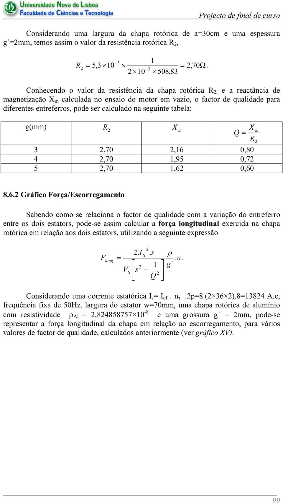 pode ser calculado na seguinte tabela: g(mm) R2 X m Q 3 2,70 2,16 