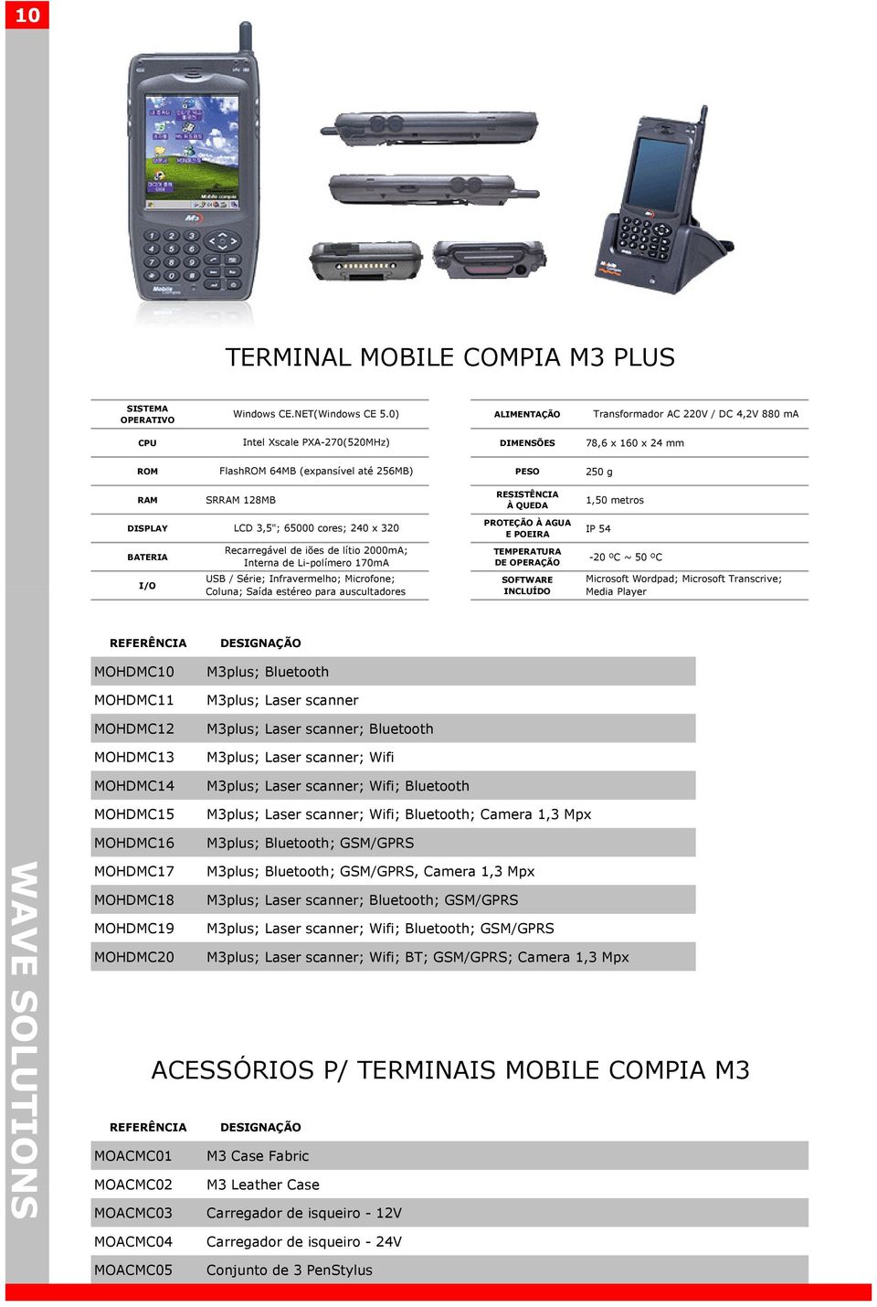 QUEDA 1,50 metros DISPLAY LCD 3,5"; 65000 cores; 240 x 320 PROTEÇÃO À AGUA E POEIRA IP 54 BATERIA Recarregável de iões de lítio 2000mA; Interna de Li-polímero 170mA TEMPERATURA DE OPERAÇÃO -20 ºC ~