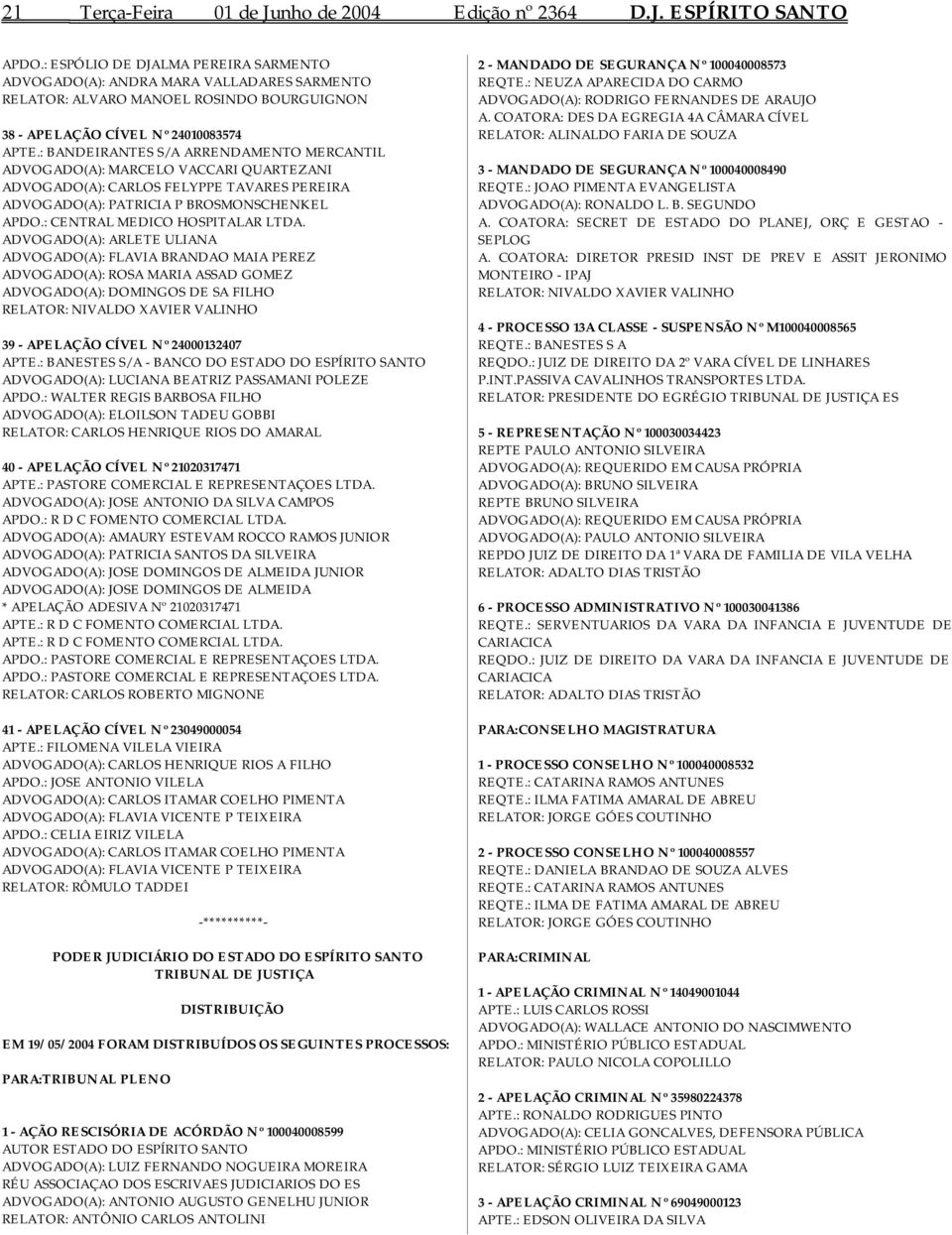 : BANDEIRANTES S/A ARRENDAMENTO MERCANTIL ADVOGADO(A): MARCELO VACCARI QUARTEZANI ADVOGADO(A): CARLOS FELYPPE TAVARES PEREIRA ADVOGADO(A): PATRICIA P BROSMONSCHENKEL APDO.