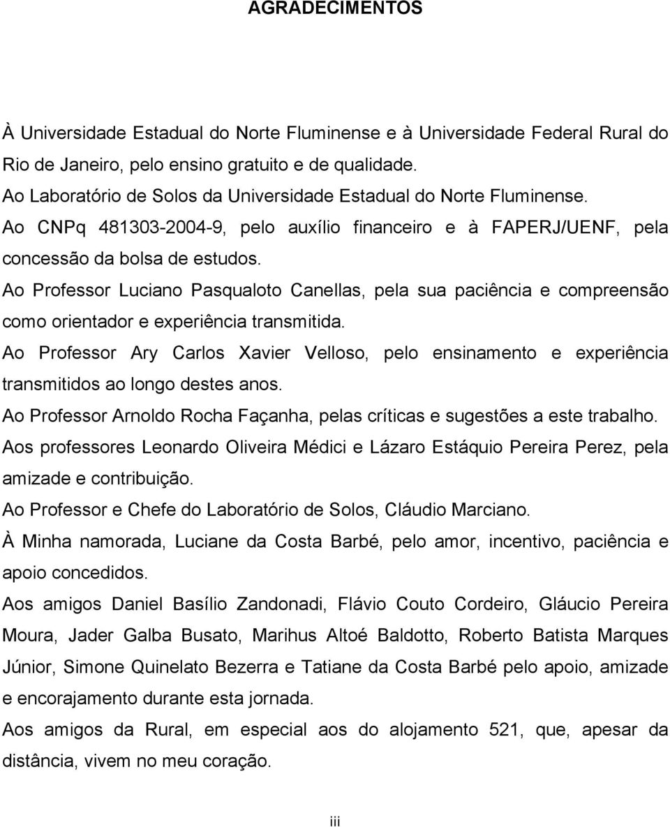 Ao Professor Luciano Pasqualoto Canellas, pela sua paciência e compreensão como orientador e experiência transmitida.