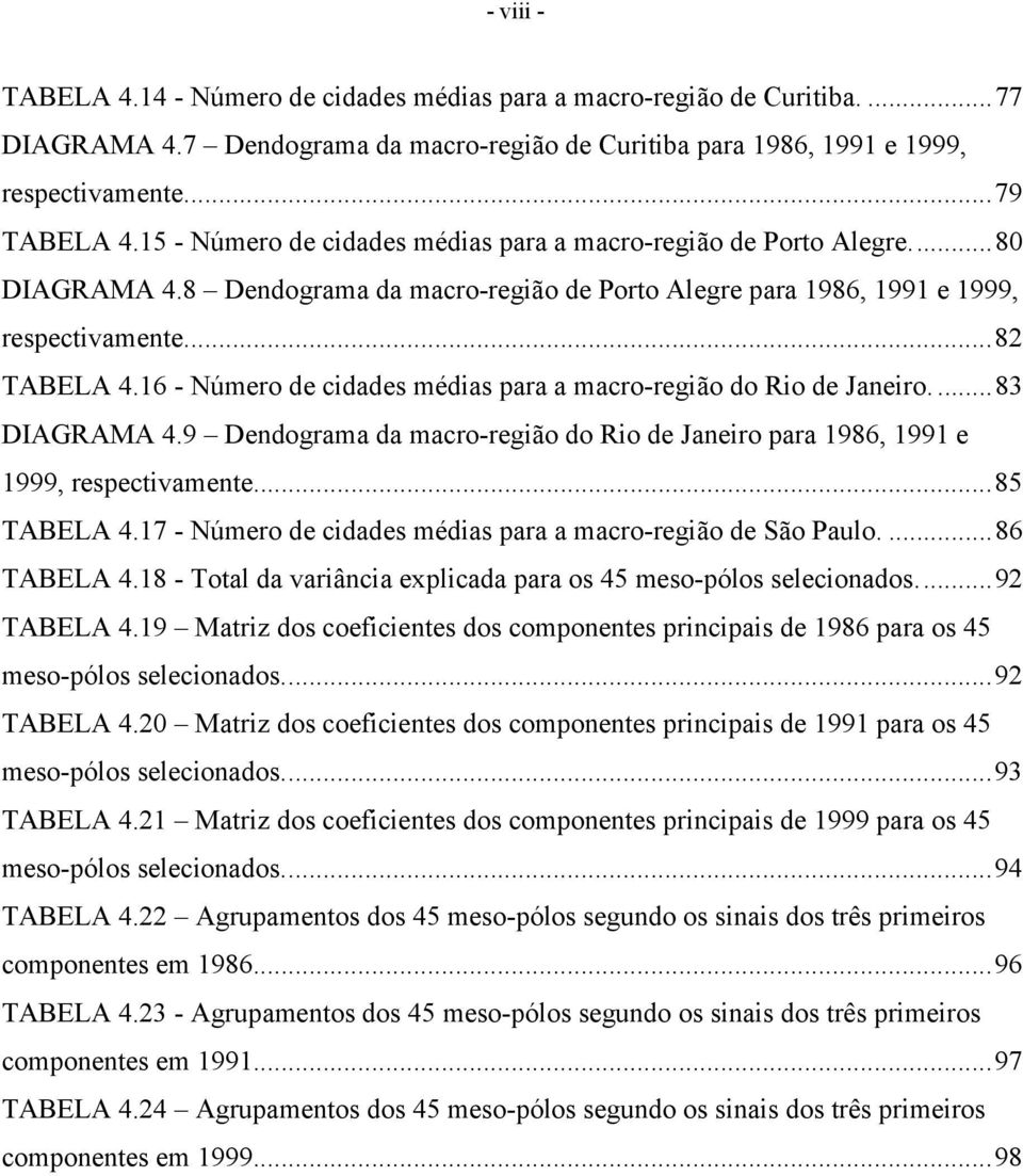 16 - Número de cidades médias para a macro-região do Rio de Janeiro....83 DIAGRAMA 4.9 Dendograma da macro-região do Rio de Janeiro para 1986, 1991 e 1999, respectivamente...85 TABELA 4.