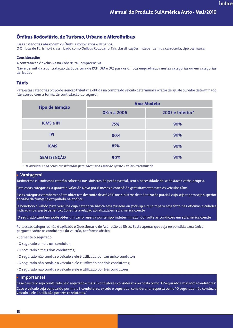 A contratação é exclusiva na Cobertura Compreensiva Não é permitida a contratação da Cobertura de RCF (DM e DC) para os ônibus enquadrados nestas categorias ou em categorias derivadas Táxis xis Para