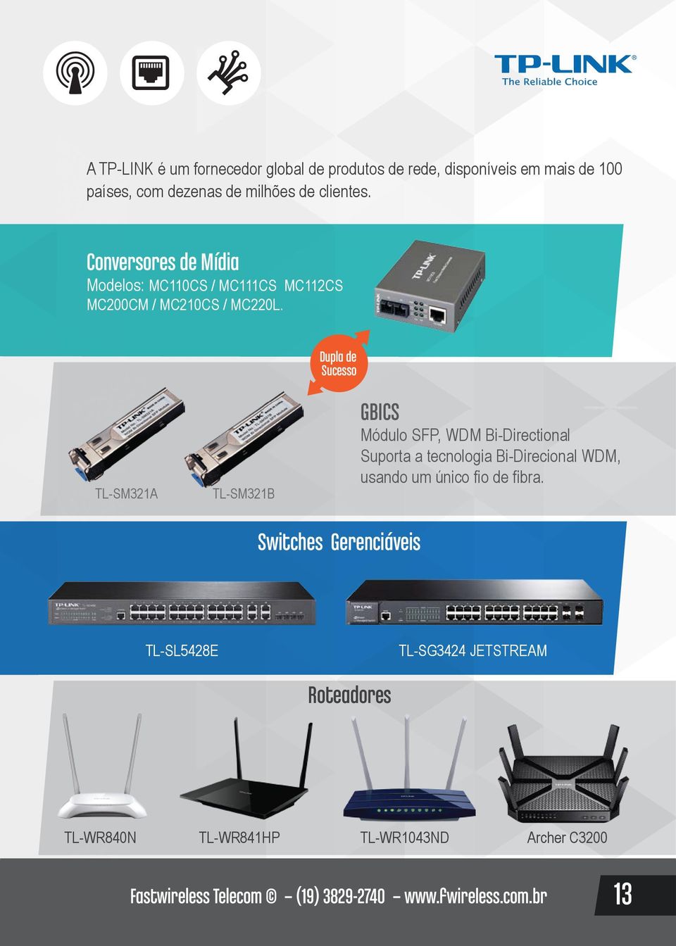 Dupla de Sucesso TL-SM321A TL-SM321B GBICS Módulo SFP, WDM Bi-Directional Suporta a tecnologia Bi-Direcional WDM, usando um único fio de fibra.