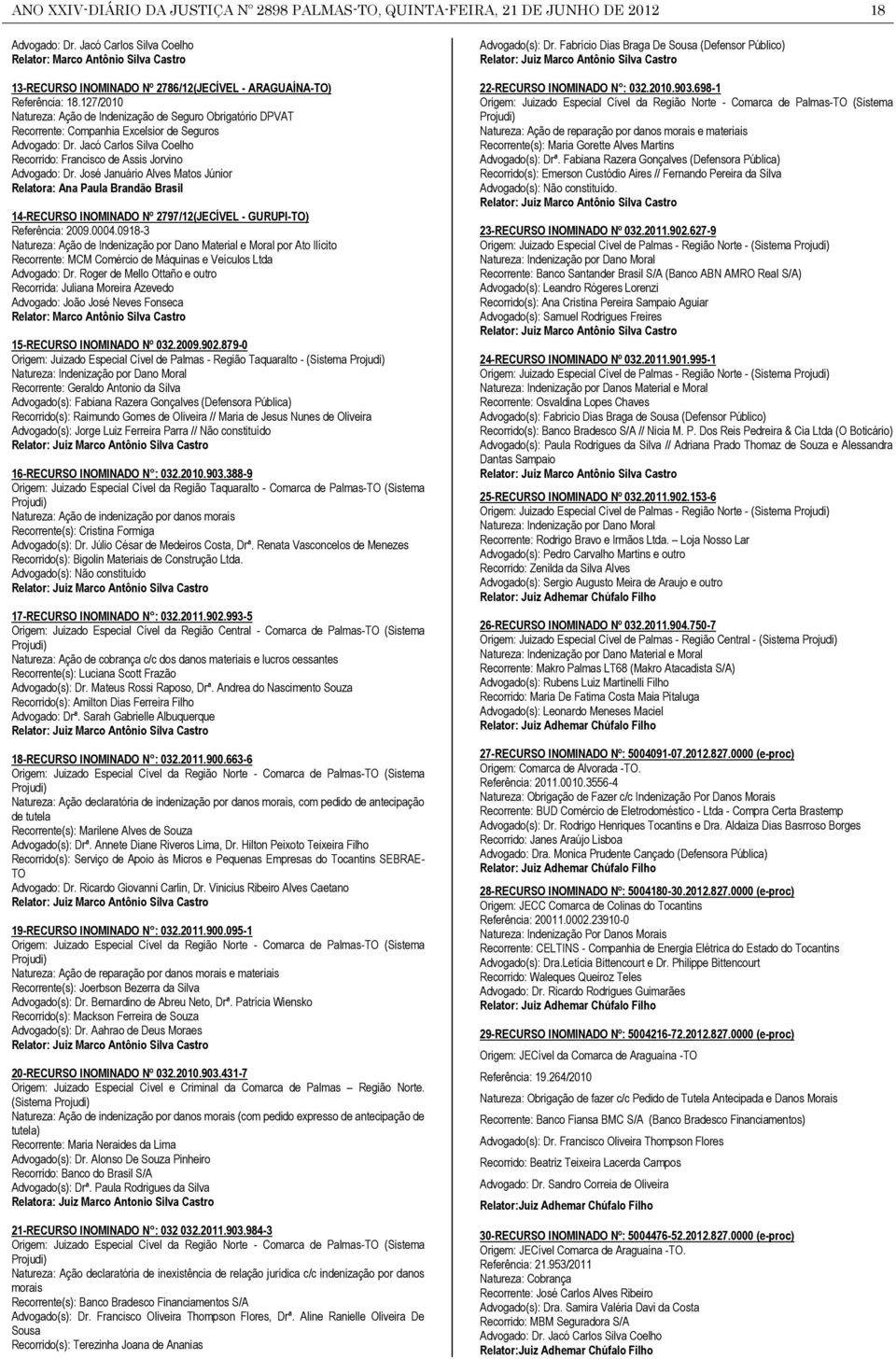 127/2010 Natureza: Ação de Indenização de Seguro Obrigatório DPVAT Recorrente: Companhia Excelsior de Seguros Advogado: Dr. Jacó Carlos Silva Coelho Recorrido: Francisco de Assis Jorvino Advogado: Dr.