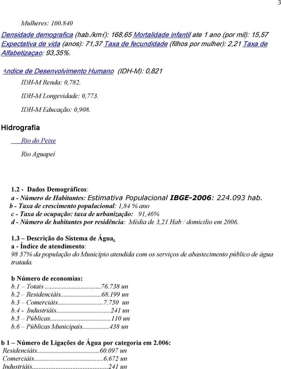 ヘndice de Desenvolvimento Humano (IDH-M): 0,821 Hidrografia IDH-M Renda: 0,782. IDH-M Longevidade: 0,773. IDH-M Educação: 0,908. Rio do Peixe Rio Aguapeí 1.