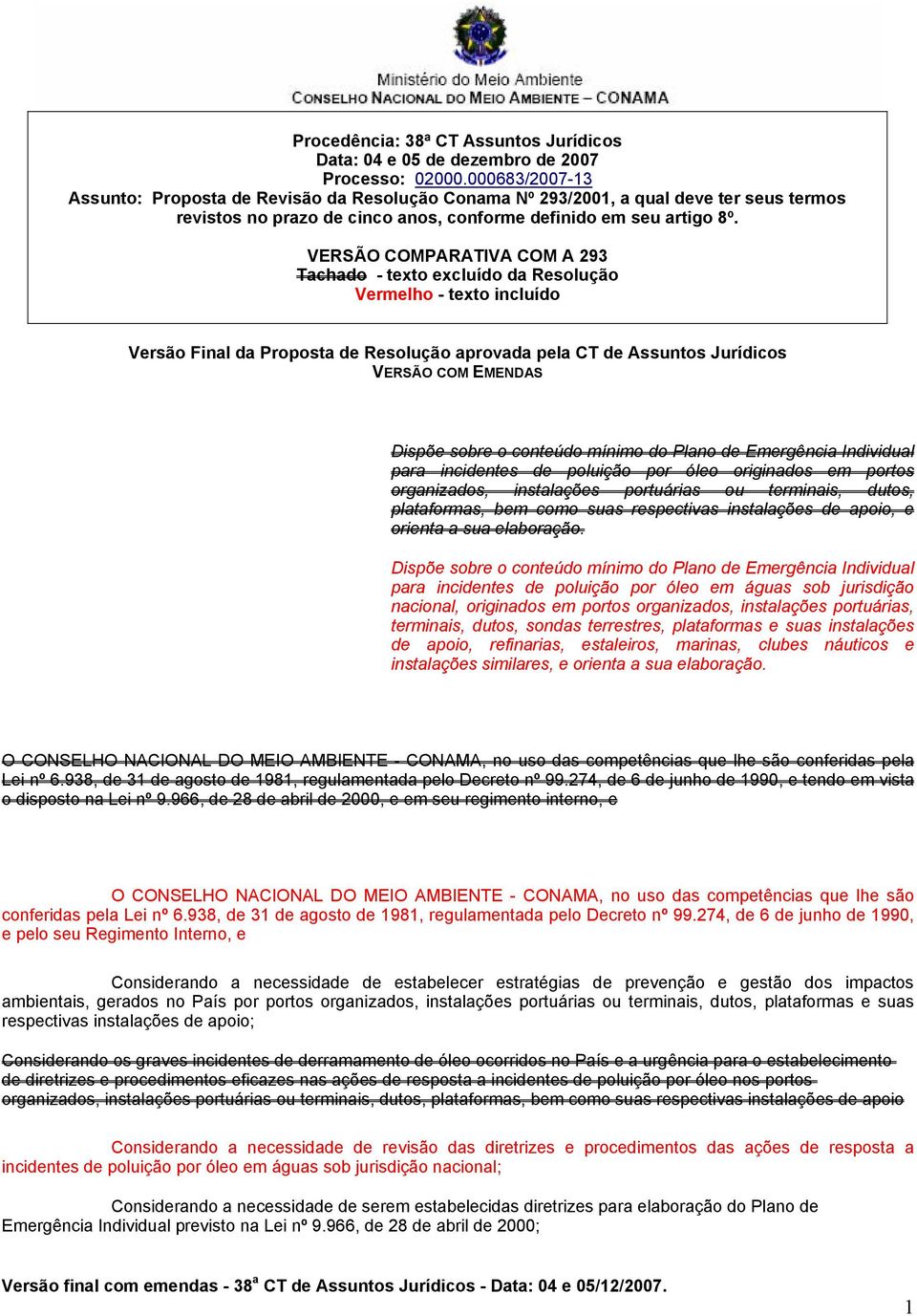 VERSÃO COMPARATIVA COM A 293 Tachado - texto excluído da Resolução Vermelho - texto incluído Versão Final da Proposta de Resolução aprovada pela CT de Assuntos Jurídicos VERSÃO COM EMENDAS Dispõe