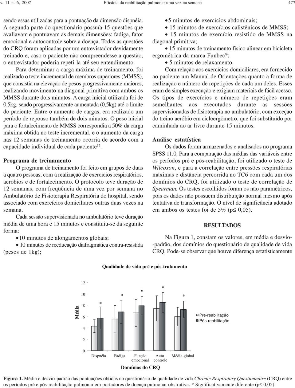 Todas as questões do CRQ foram aplicadas por um entrevistador devidamente treinado e, caso o paciente não compreendesse a questão, o entrevistador poderia repeti-la até seu entendimento.