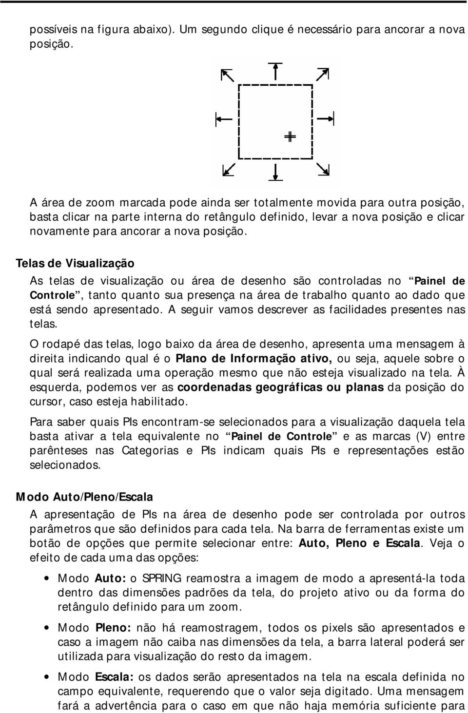 Telas de Visualização As telas de visualização ou área de desenho são controladas no Painel de Controle, tanto quanto sua presença na área de trabalho quanto ao dado que está sendo apresentado.