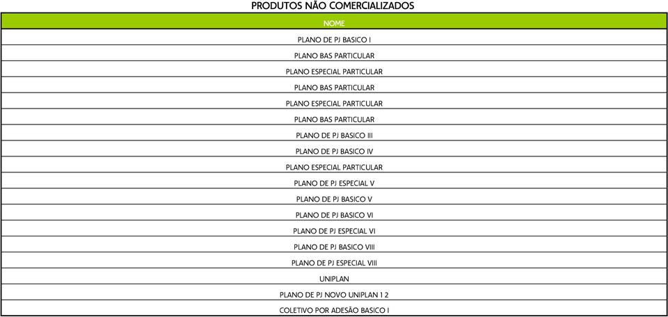 ESPECIAL PARTICULAR PLANO DE PJ ESPECIAL V PLANO DE PJ BASICO V PLANO DE PJ BASICO VI PLANO DE PJ ESPECIAL VI