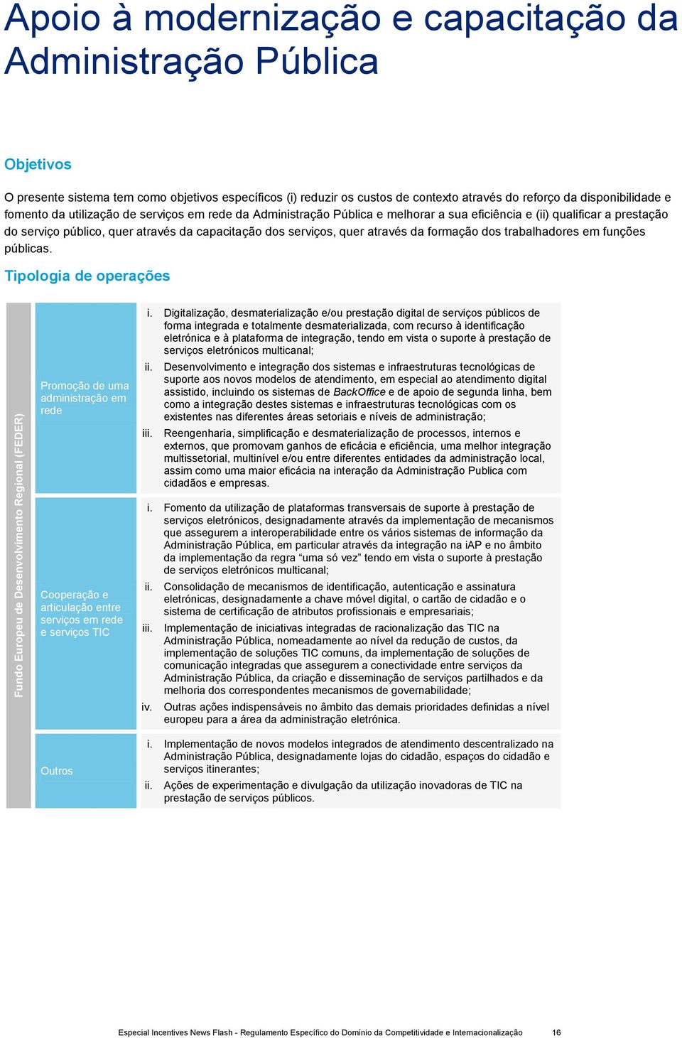 através da capacitação dos serviços, quer através da formação dos trabalhadores em funções públicas. Tipologia de operações Promoção de uma administração em rede i.