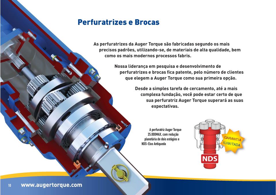 Nossa liderança em pesquisa e desenvolvimento de perfuratrizes e brocas fica patente, pelo número de clientes que elegem a Auger Torque como sua primeira opção.