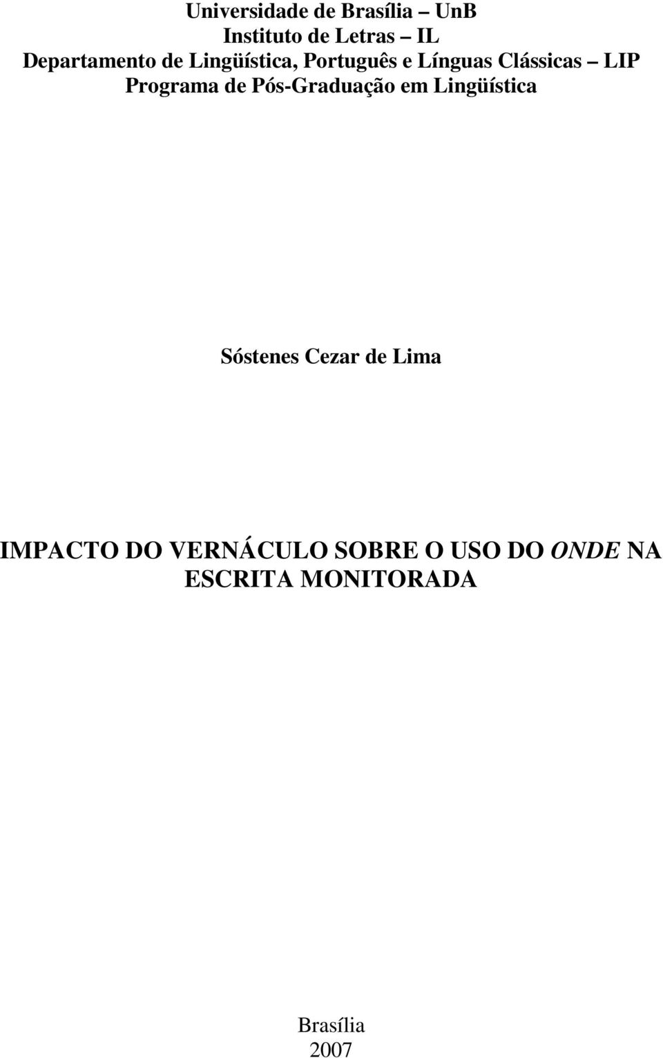 Programa de Pós-Graduação em Lingüística Sóstenes Cezar de Lima