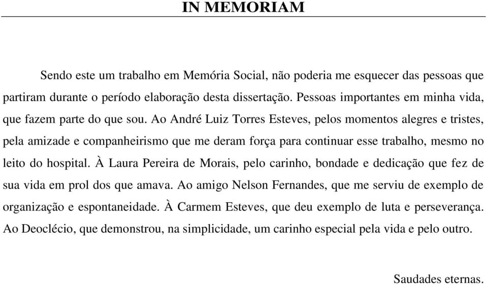 Ao André Luiz Torres Esteves, pelos momentos alegres e tristes, pela amizade e companheirismo que me deram força para continuar esse trabalho, mesmo no leito do hospital.