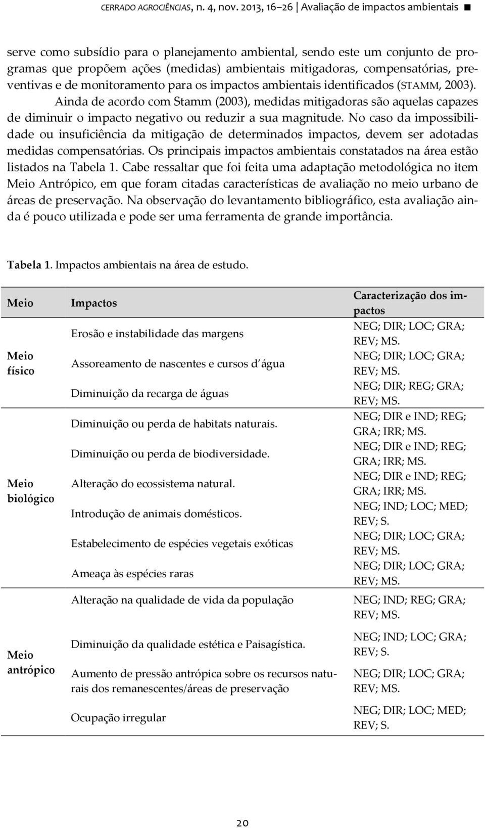 preventivas e de monitoramento para os impactos ambientais identificados (STAMM, 2003).