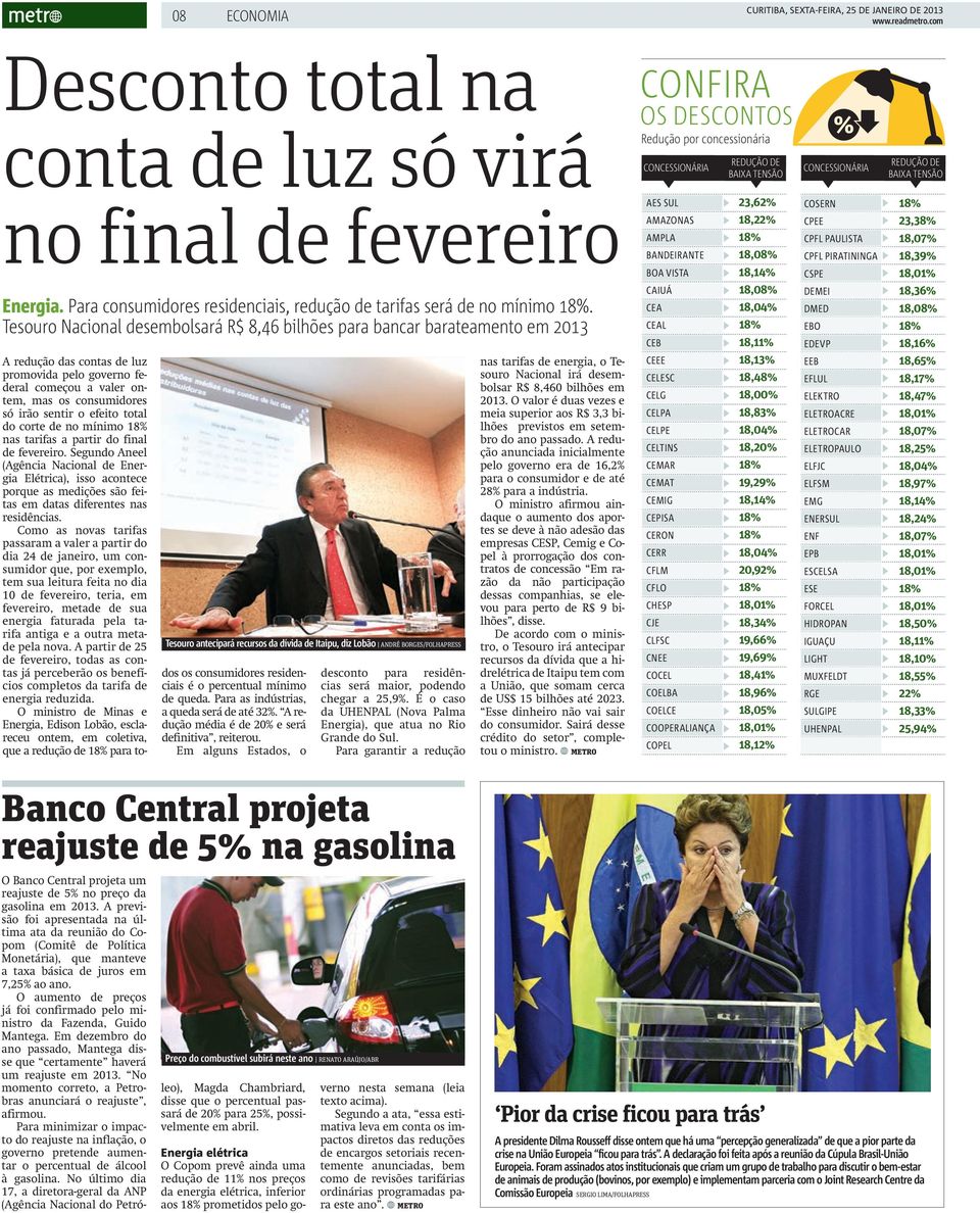 pelo governo federal começou a valer ontem, mas os consumidores só irão sentir o efeito total do corte de no mínimo 18% nas tarifas a partir do final de fevereiro.