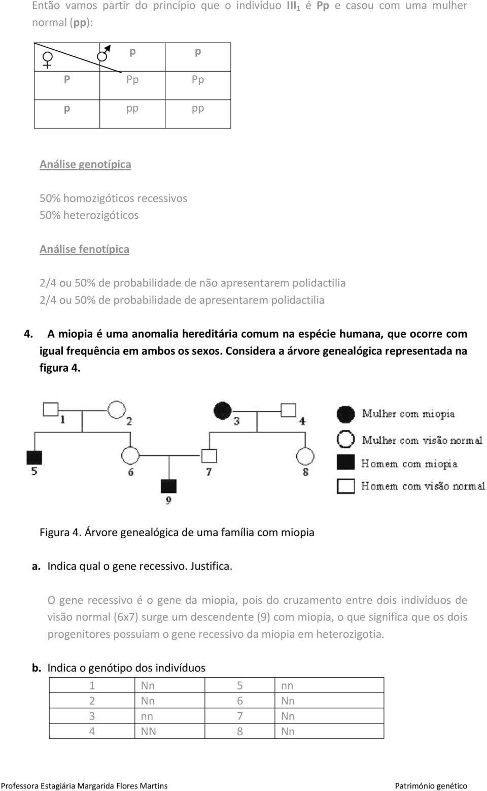 A miopia é uma anomalia hereditária comum na espécie humana, que ocorre com igual frequência em ambos os sexos. Considera a árvore genealógica representada na figura 4. Figura 4.