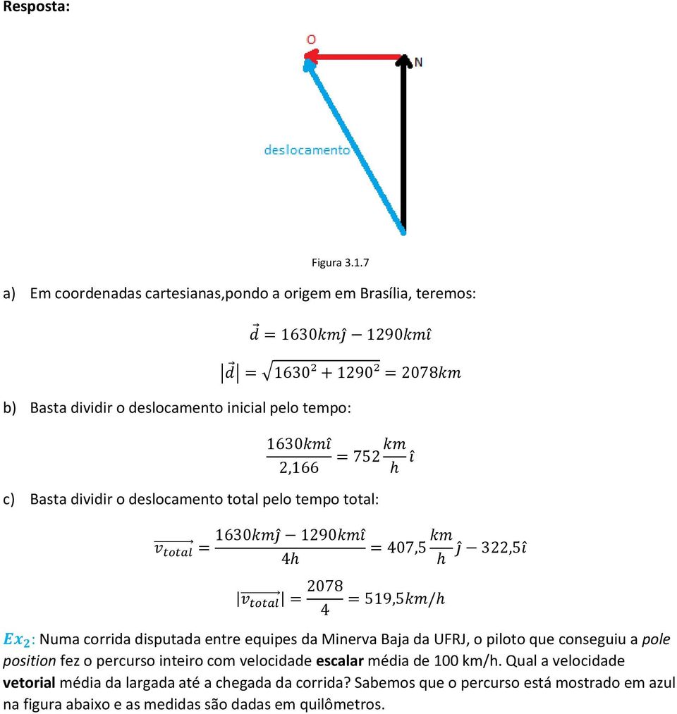 dividir o deslocamento total pelo tempo total: Numa corrida disputada entre equipes da Minerva Baja da UFRJ, o piloto que conseguiu a