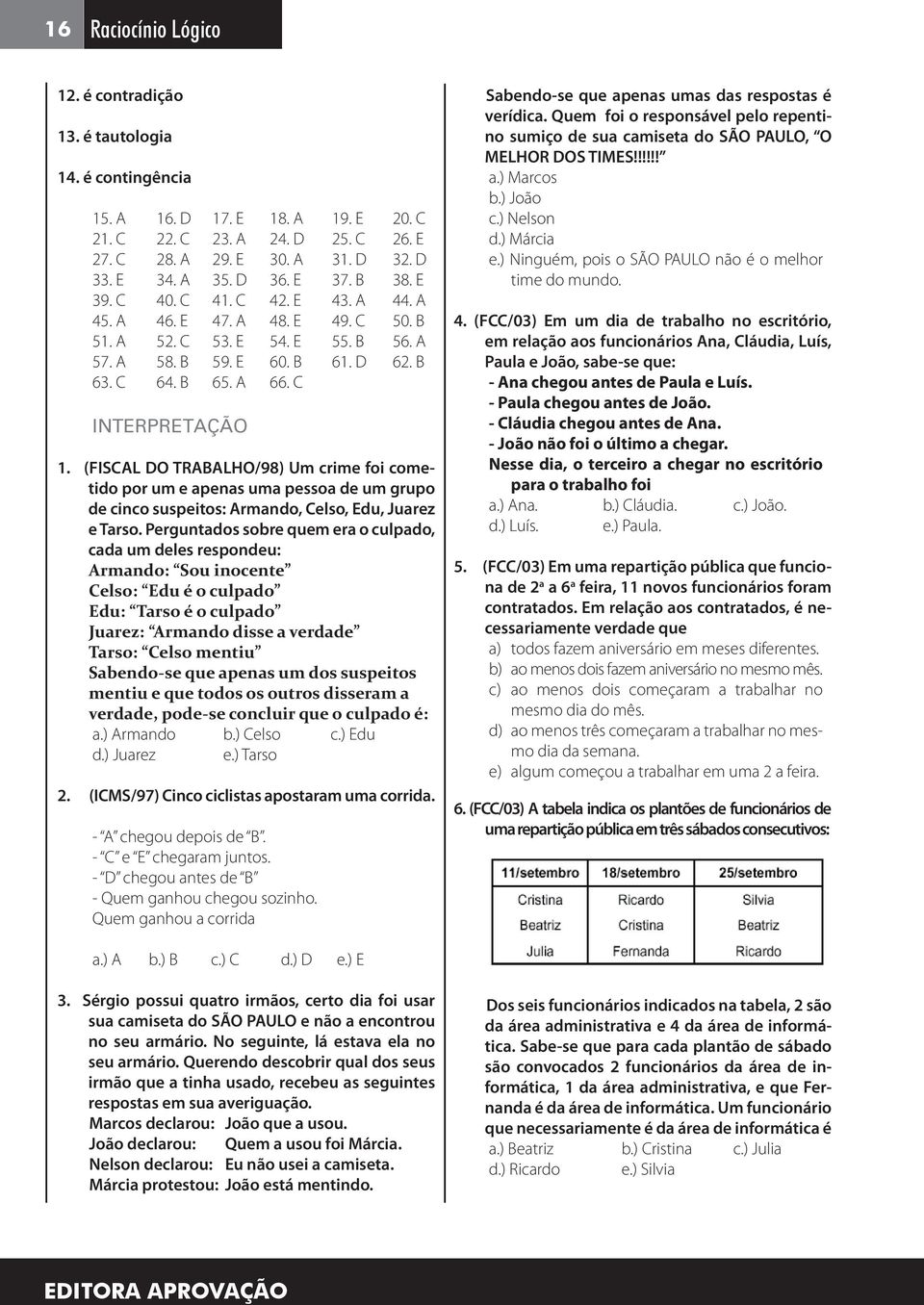 (FISCAL DO TRABALHO/98) Um crime foi cometido por um e apenas uma pessoa de um grupo de cinco suspeitos: Armando, Celso, Edu, Juarez e Tarso.