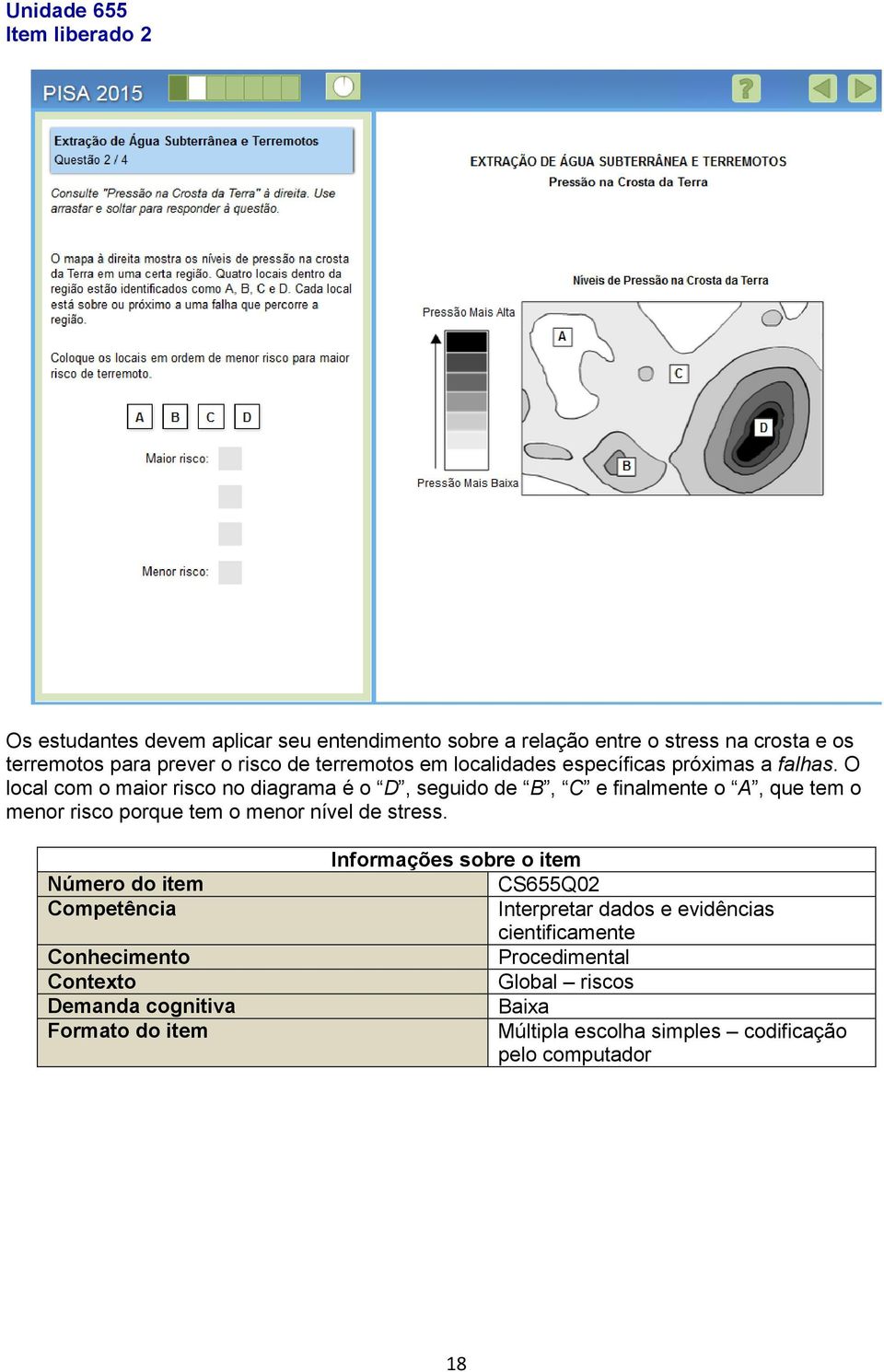 O local com o maior risco no diagrama é o D, seguido de B, C e finalmente o A, que tem o menor risco porque tem o menor