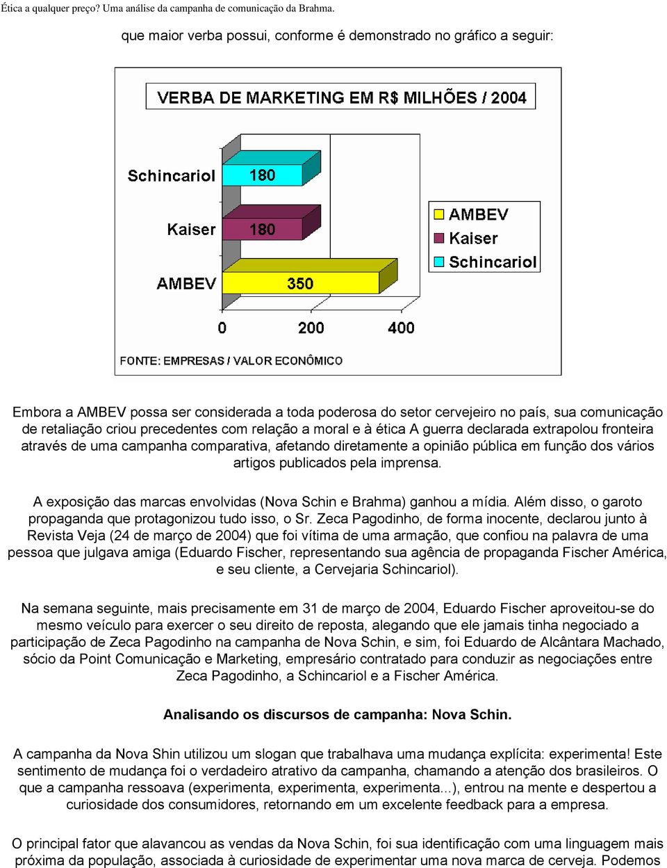 A exposição das marcas envolvidas (Nova Schin e Brahma) ganhou a mídia. Além disso, o garoto propaganda que protagonizou tudo isso, o Sr.