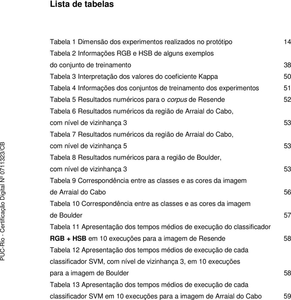 do Cabo, com nível de vizinhança 3 53 Tabela 7 Resultados numéricos da região de Arraial do Cabo, com nível de vizinhança 5 53 Tabela 8 Resultados numéricos para a região de Boulder, com nível de